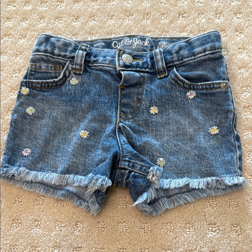 🔴Cat & Jack Denim Shorts with Floral Accents - Picture 1 of 3